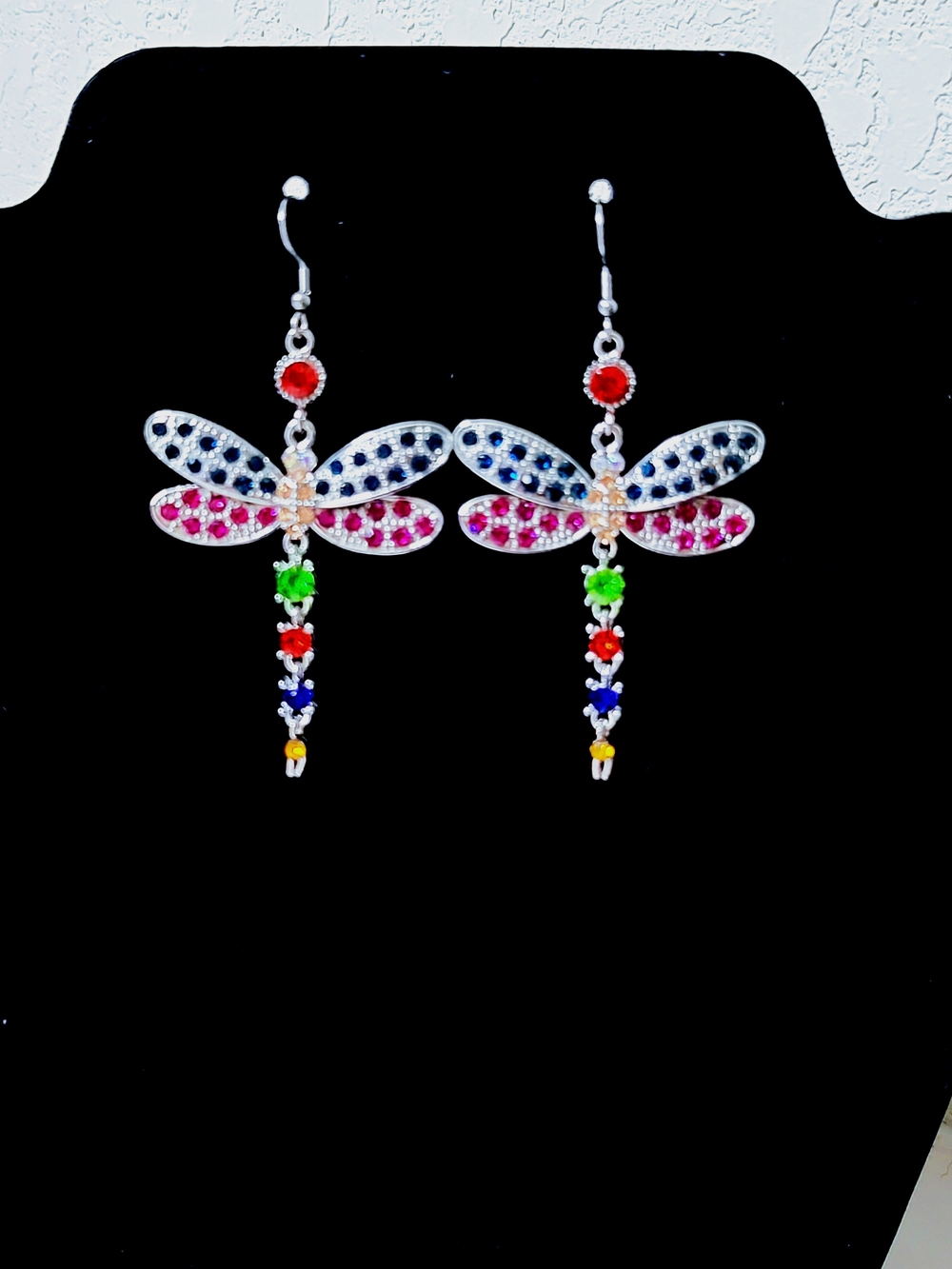 Fashionable Elegant Dragonfly Dangle Earrings with Colorful Rhinestones